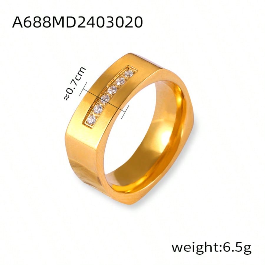 1 Piece Hip-Hop Heavy Industrial Stainless Steel Plated 18K Gold Single Row Zirconia Colorfast Women's Ring