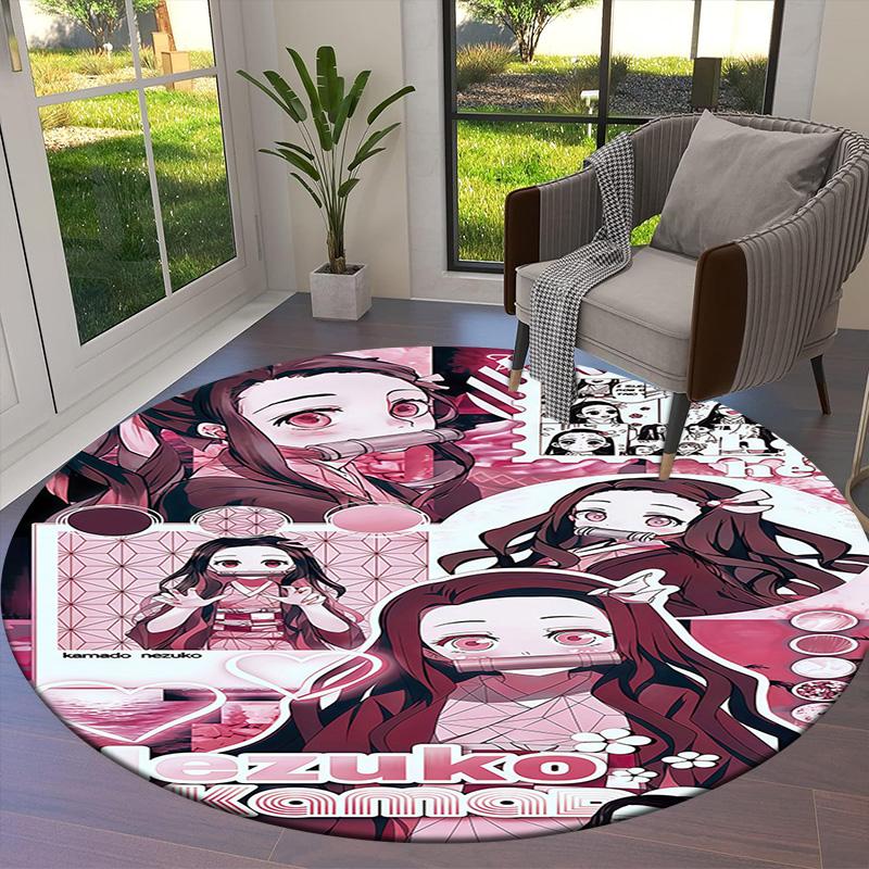 Demon Slayer Round Area Rug Carpet Rug For Living Room Bedroom Sofa Playroom Decor Nonslip Floor Mat