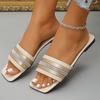 Fashion Fashion New Low Heel Pu Leather Slides Woman Sequins Design Square Toe Slippers Women Summer Slip On Weightlight Sandals Mujer