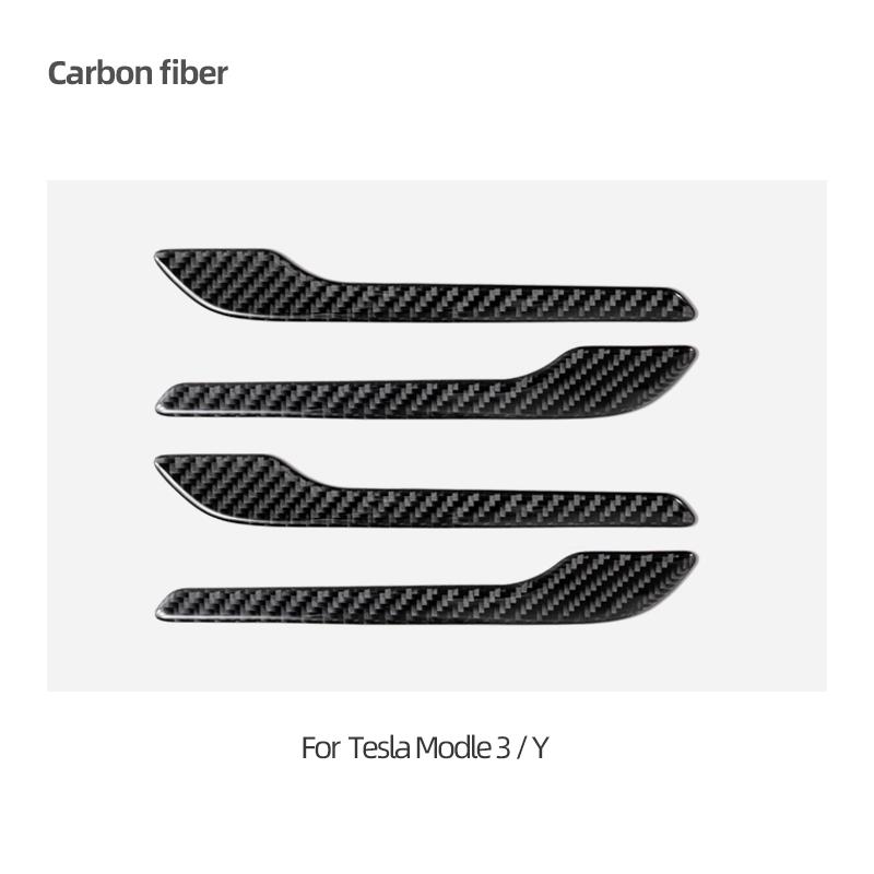 For Tesla Model Y 2019- Model 3 Highland 2025 Carbon Fiber Car Styling Door Handle Trim Protector Sticker Decoration Accessories