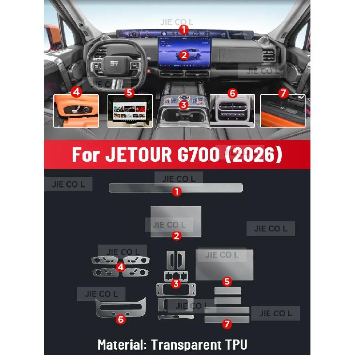 Anti-scratch Car Interior Center Console Media Dashboard Navigation TPU Protector Film For JETOUR G700 2026 Left rudder driving