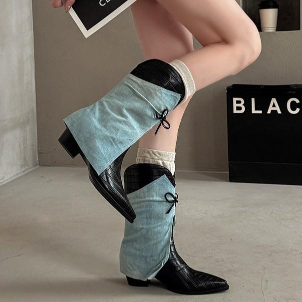 Niche bow western cowboy boots women's fashion Korean version design sense color matching short boots trouser tube fashion boots Martin boots