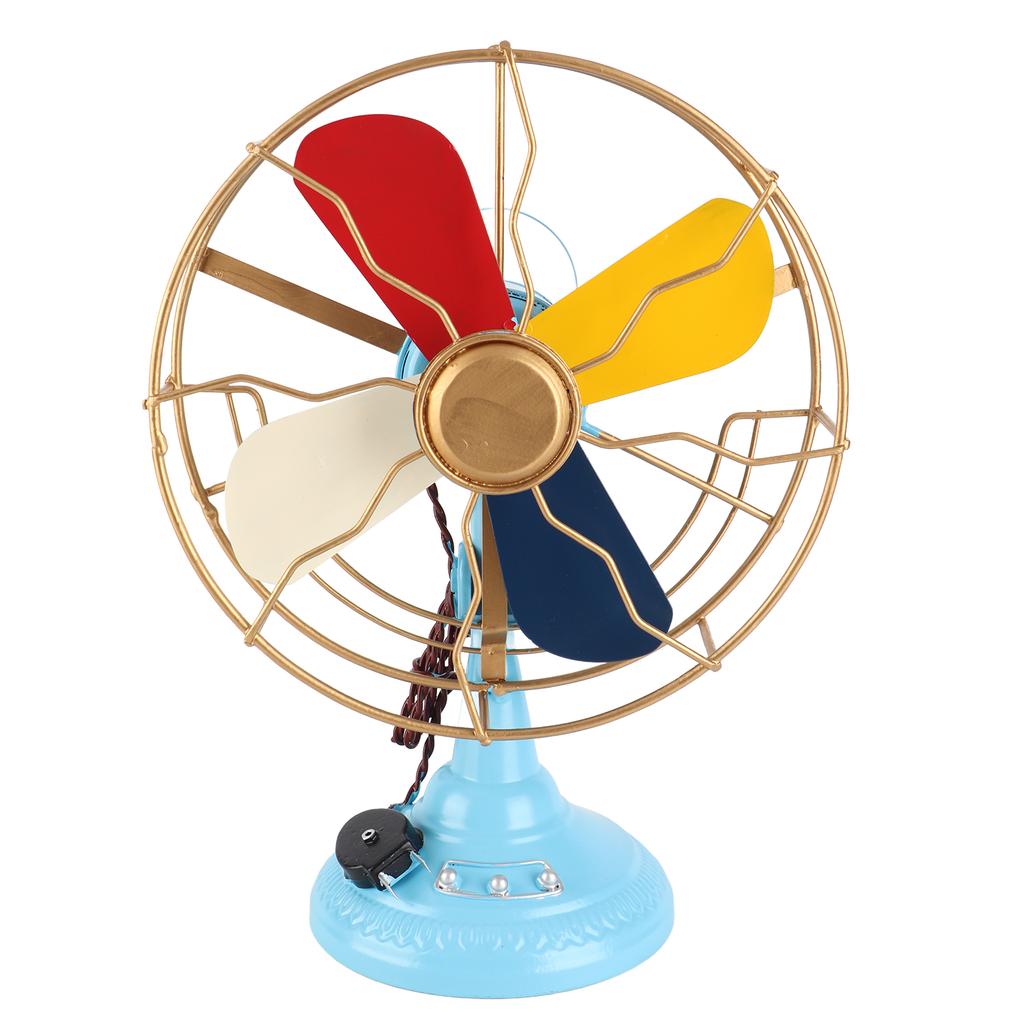 Ventilatore da Tavolo Vintage Stile Retrò Colori Raffinati Base Larga in Metallo Ventilatore da Scrivania Antico Decorazione per Vetrina H