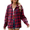 Women's Lapel Long Sleeve Plaid Shirt Loose Fit Elegant Commuter Pocket Design Wrinkle Resistant 100% Rayon Casual Oversized Shirt Jacket
