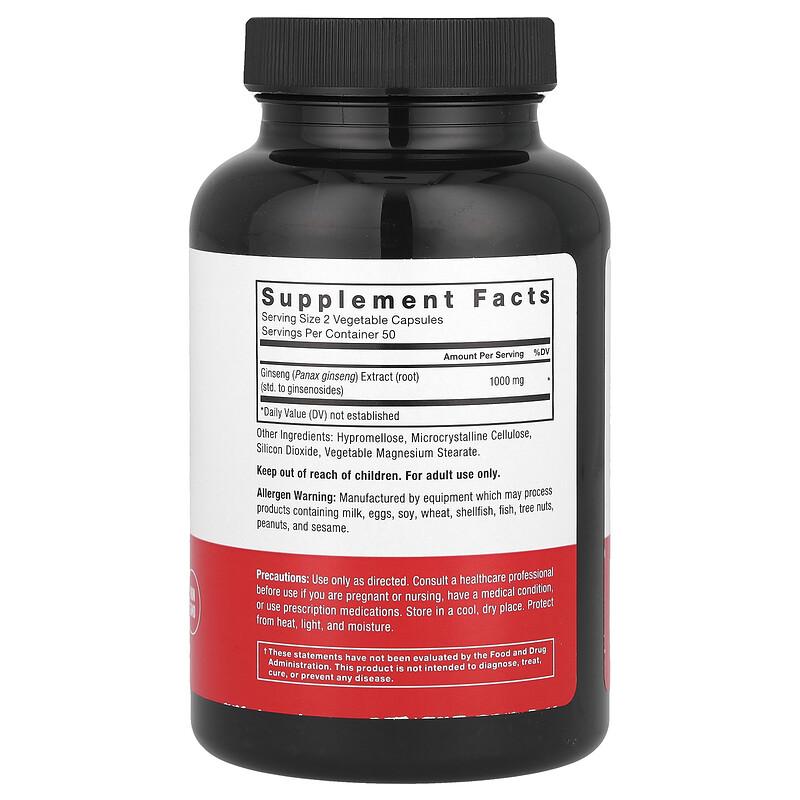 Panax Ginseng, 100 Vegetable Capsules (500 mg per Capsule)