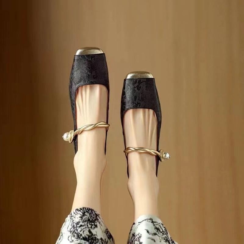 Fashion Women's Square Toe Comfort Heels Pearl Strap Mules Women Low Heels Dress Shoes Cover Toe Ankle Strap Sandals