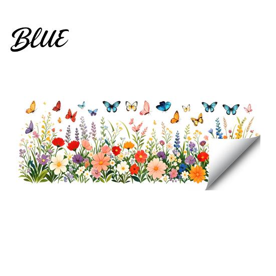 Fresh Floral Window Cling Colorful Flower Butterfly Cling Waterproof PVC Static Glass Sticker B