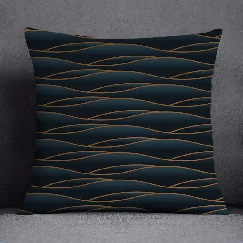 Moderne Luxe Zwart Goud Geometrische Lijn Kussensloop Perzik Huid Vierkante Sierkussenhoes Voor Bank Woonkamer Huisdecoratie 40X40