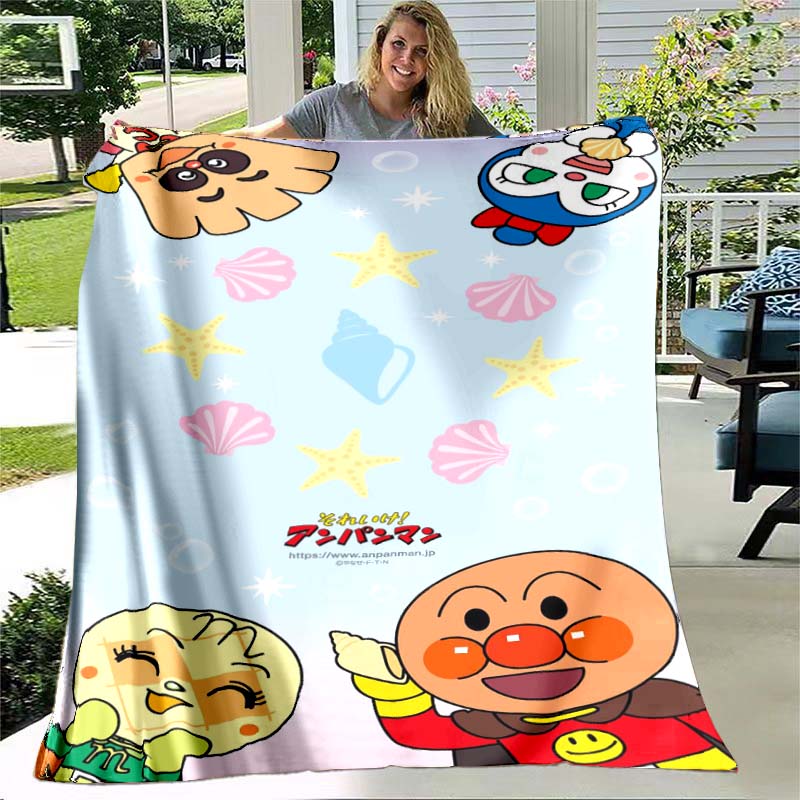 Kawaii Anpanman Printed Throw Blanket Soft Comfortable Warm Blanket For Kids Nursery Bedroom Living Room Office Travel Camping