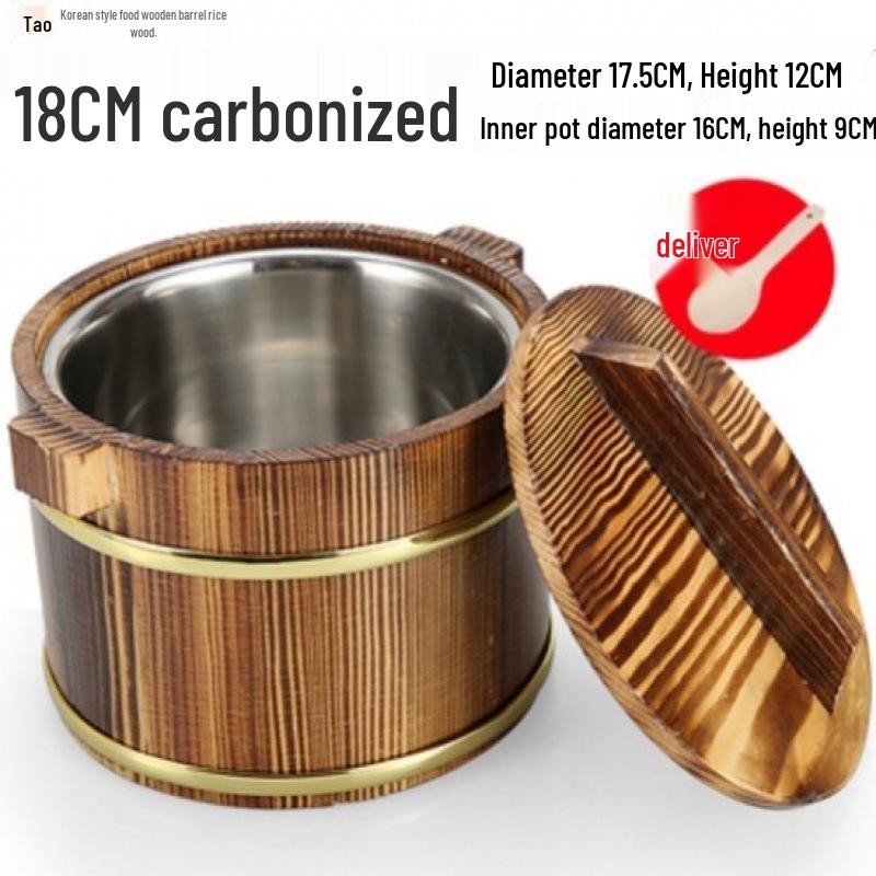 Wooden Rice Bucket with Lid: Insulated Serving Bowl and Spoon for Dining Table