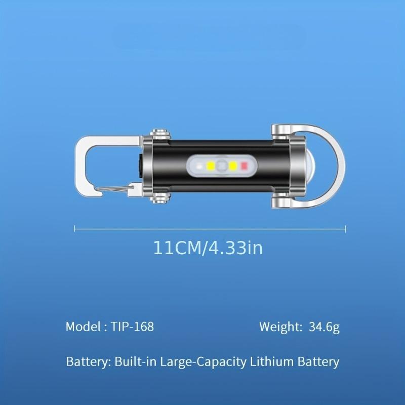 Mini Keychain Flashlight Rechargeable Pocket COB Working Light Outdoor Hook Emergency Warning Light for Camping Walking Hiking