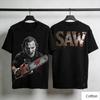 Horror Clown Chainsaw Blood Print Distressed Cotton T Shirt Unisex Women Gothic Saw Metal Letter Streetwear Loose Tee