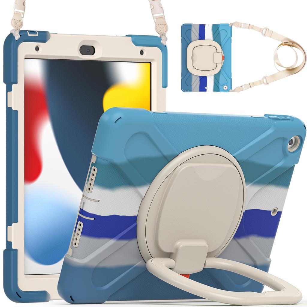 360 Rotating Kids Case Universal for IPad 10.2 2019 2020 2021 7th 8th 9th Generation Heavy Duty Stand Cover with Shoulder Strap