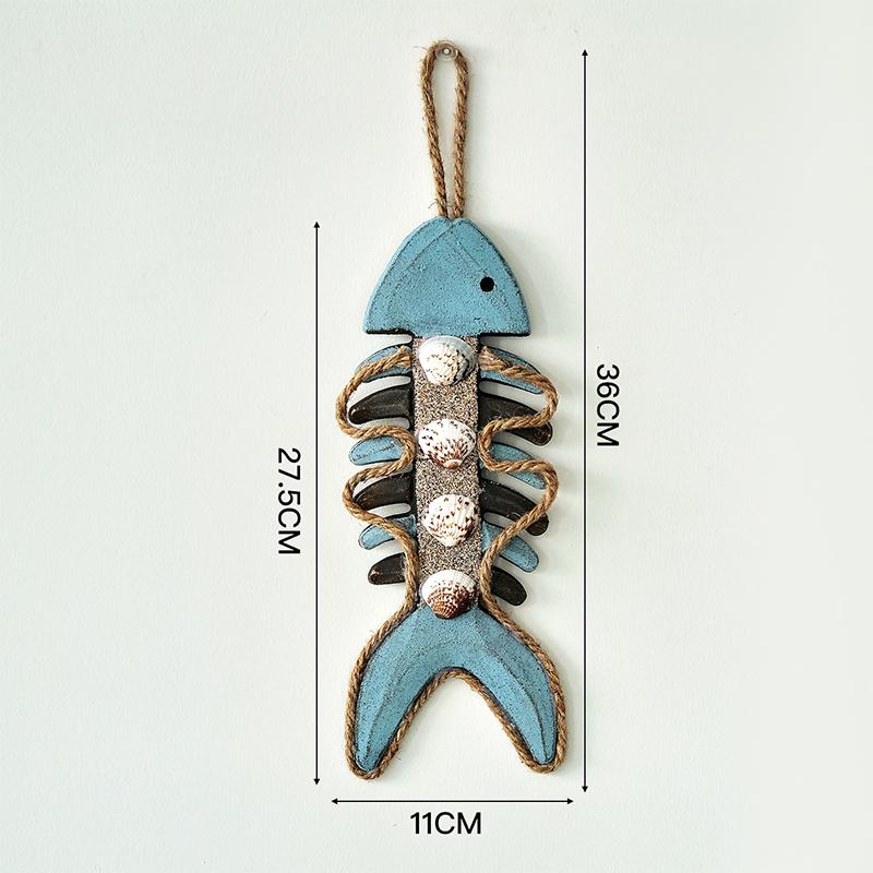 1pc Vintage Fishbone Hanging Ornaments Nautical Style Handicraft Wood Fish Pendant Ative Fishing Net Home Wall Decor