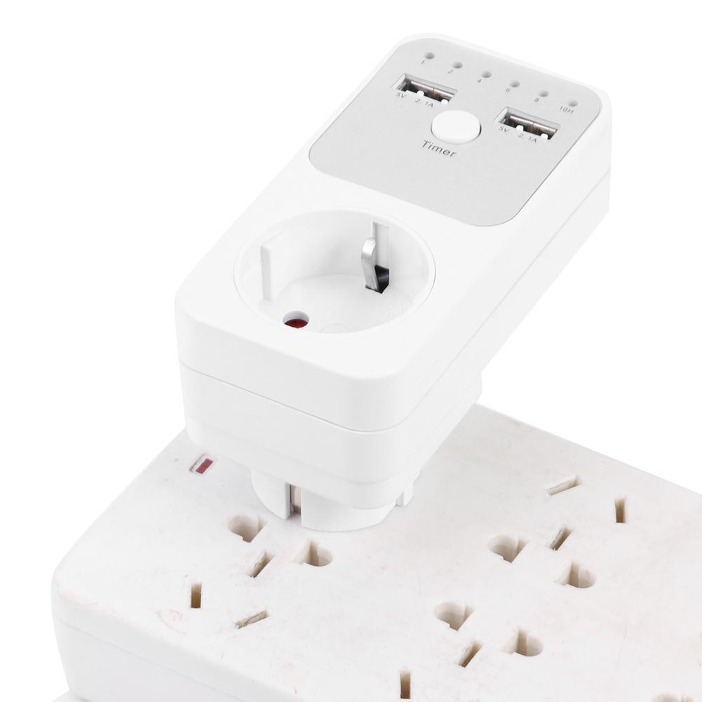 Durable Timer Socket Delicate Texture Timer Socket Intelligent Timing Switch Kitchen Outlet 2 Port USB Charger Adapter