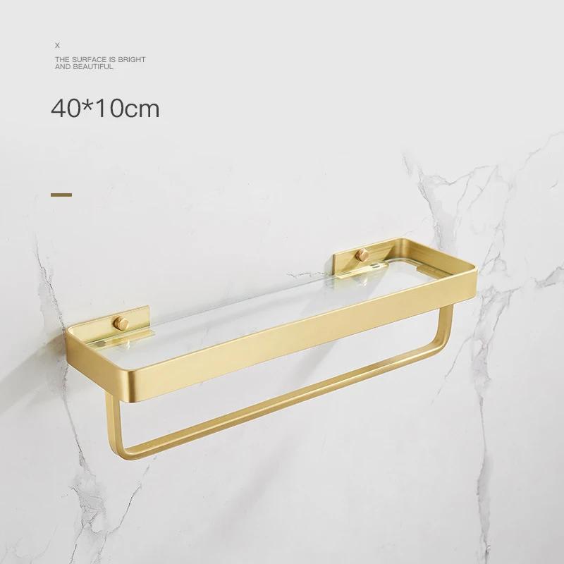30-50CM Brushed Gold Glass Shelf  Aluminum Bathroom Storage Holder Bath Shower Shelf  Bathroom Shelf Mirror Wall Tray Towel Bar