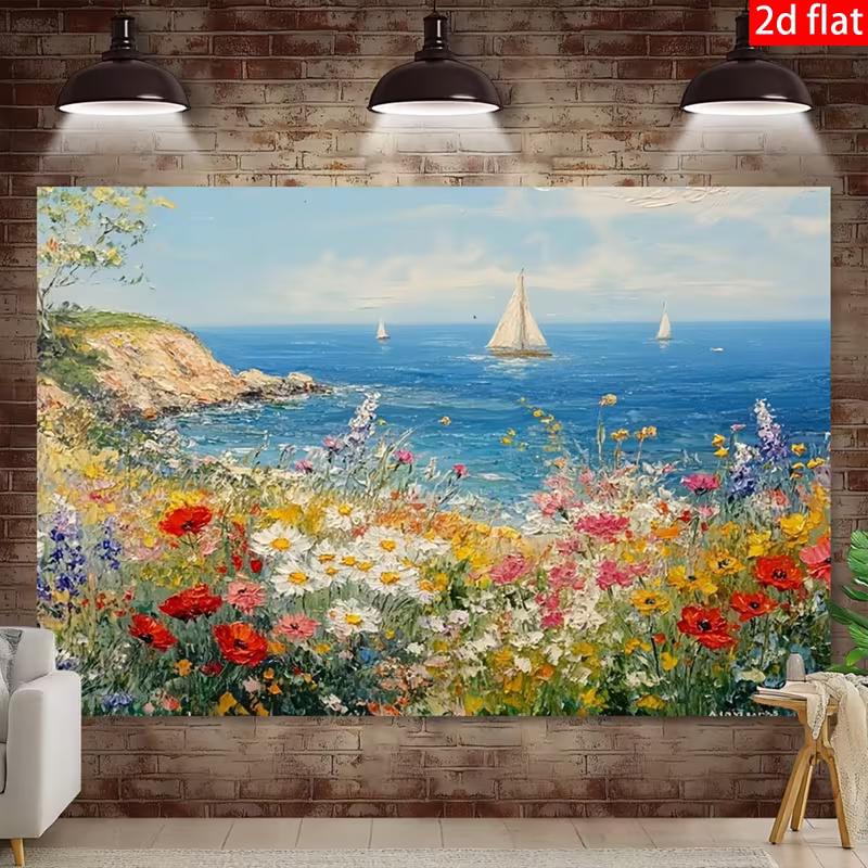 

2D Coastal Wildflower Backdrop, Nautical Photo Background 47.2x31.5inch/120*80cm