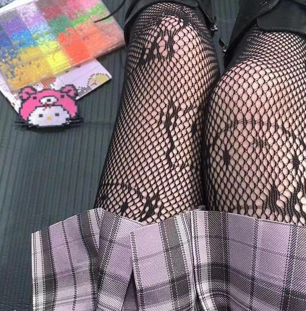 Süße japanische Katzen-Netzstrümpfe – Lolita-Stil, Frühling/Sommer, schwarzes Hohldesign, JK Hot Girl Strumpfhose