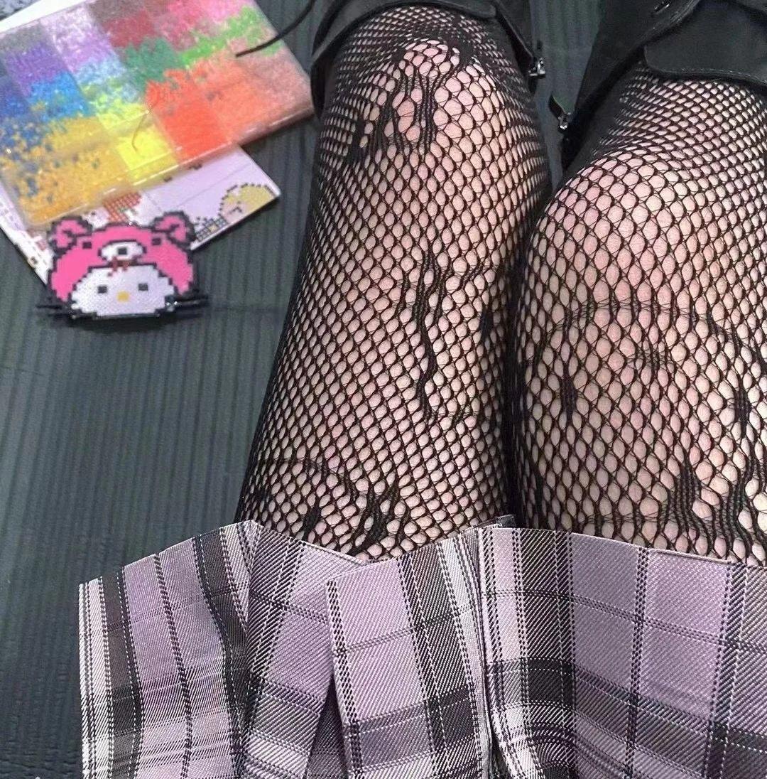 

Чулки в сеточку с милым японским котом — стиль Лолита, весна/лето, черный ажурный дизайн, колготки JK Hot Girl