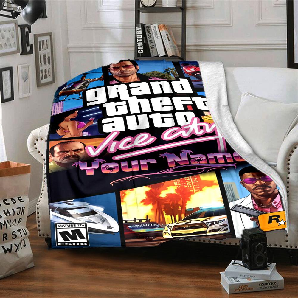 Grand Theft Auto Customize Text Blanket Multi-purpose Customizable Blanket Soft Warm Cozy Great for Bed Office Chair Seaside Living Room