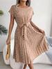 Abito stampato con scollo a O, elegante abito attillato per le donne, a maniche corte, abiti larghi, abito casual