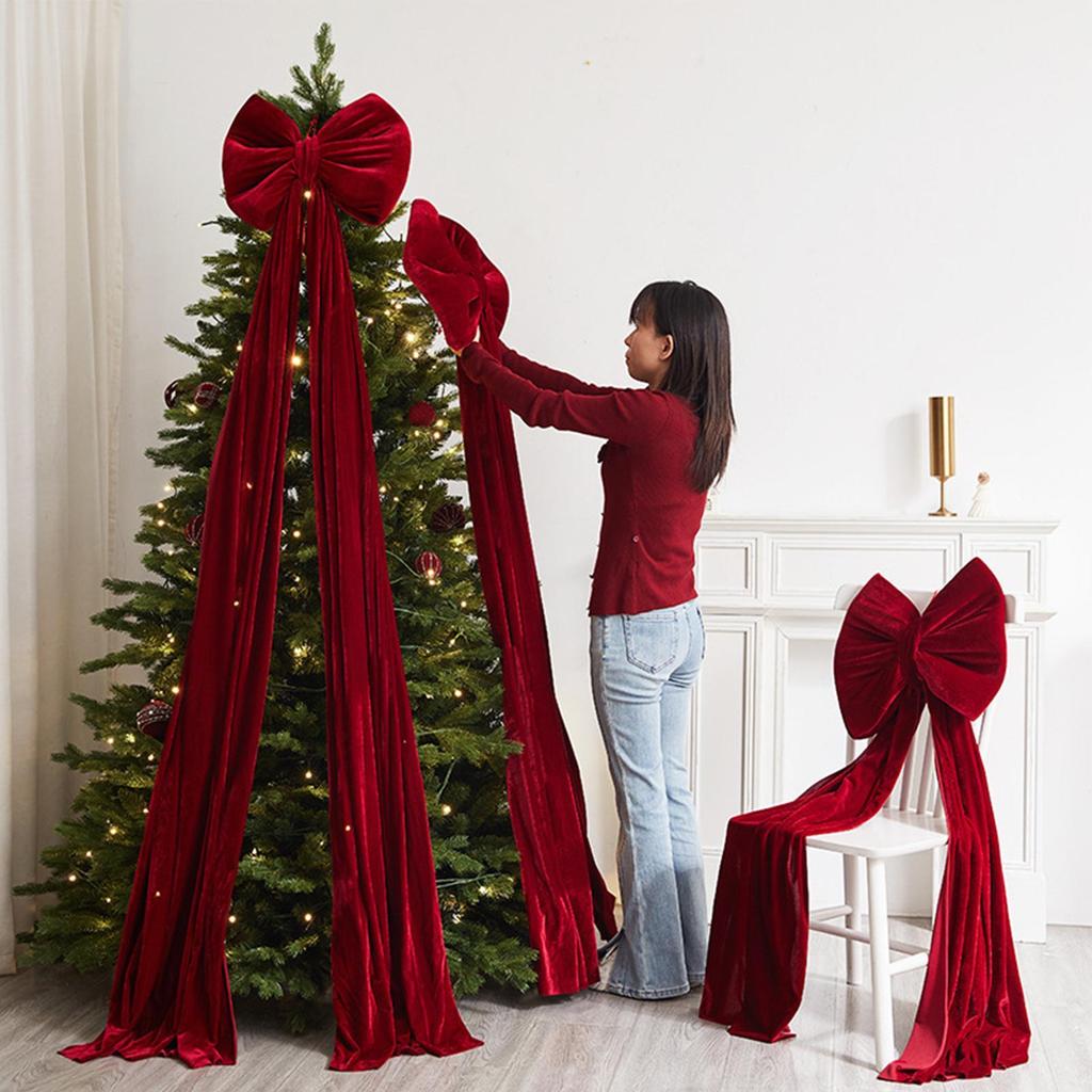 Christmas Tree Bow Topper 70.8 Inches Red Large Velvet Party Supplies Big Christmas Bows For Fireplace Mantels Front Doors