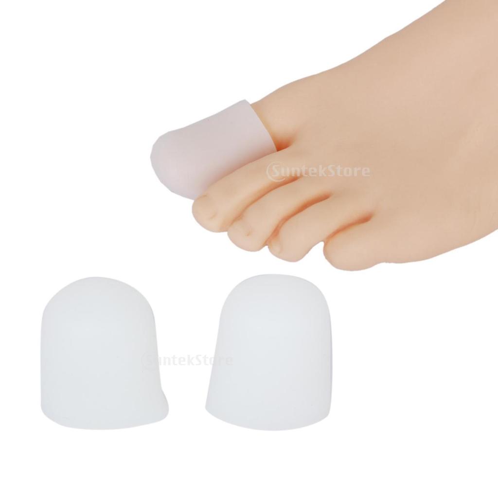 Pair Of Silicone Gel Reusable Washable Toe Caps Pain Reliever FIT FOR Adult Big White