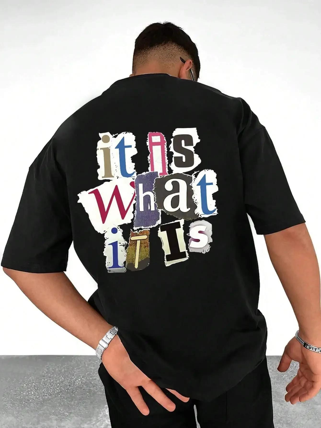 

It Is What Letter Graphic Men T Shirt Summer Fashion Oversized Clothes Casual Hip Hop Tops Loose Soft T-Shirt in 2024 S