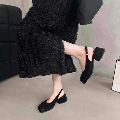 Damenschuhe mit quadratischer Spitze, dickem Absatz und Taschenkopf-Sandalen, temperamentvolle High Heels für Frühling und Sommer