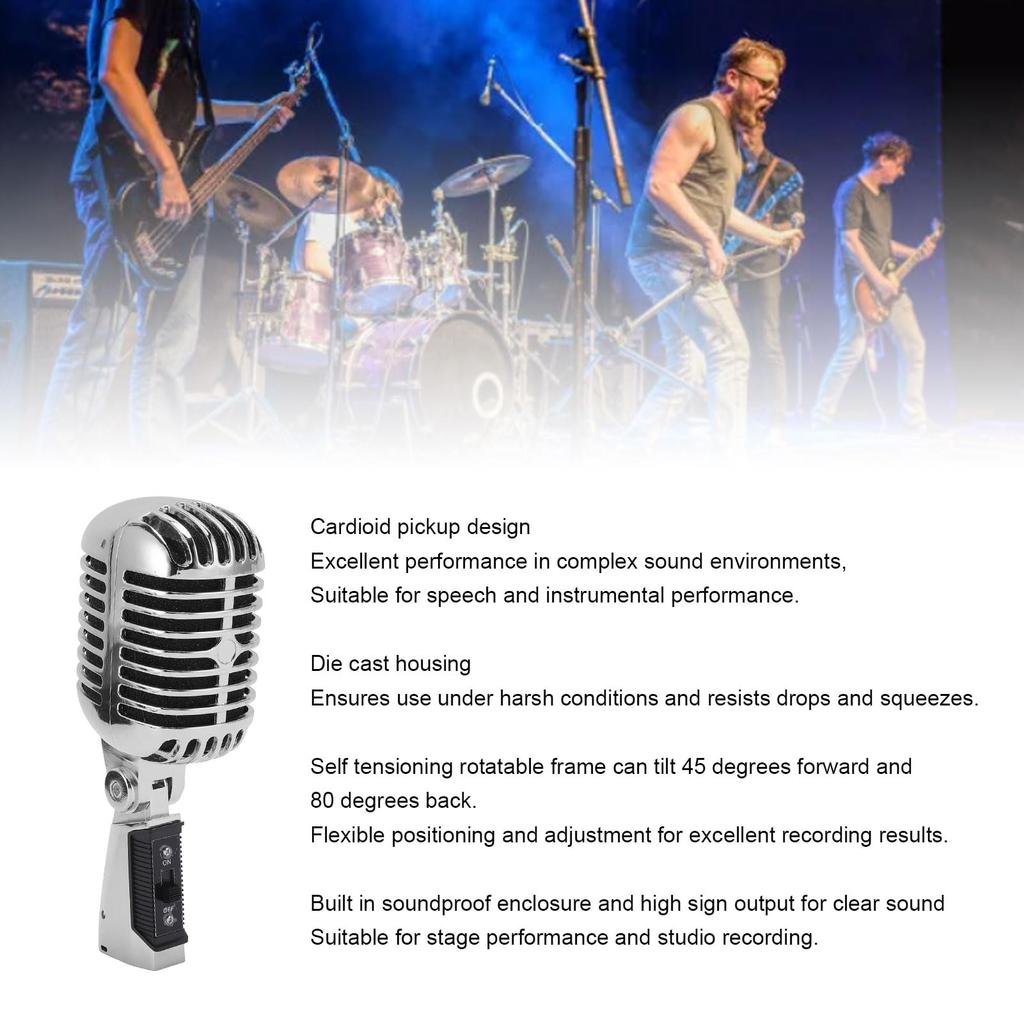 Retro Dynamic Vocal Classic Cardioid Microphone with XLR Female to Adjustable Microphone for Stage and Live Performances Microphone, 6.35mm Cable,
