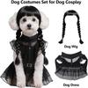 3pcs Dog Clothes for Small Dogs Puppy Costumes with Wig and Belt Black Pet Dog Dress Outfit for Dogs Cats Cosplay Halloween Birthday Party AN002S