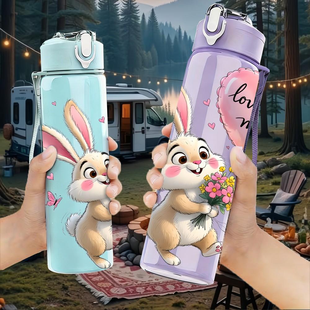 1PC Easter Rabbit Love Heart Quote Print 750ml Color Plastic Sports Water Bottle Leakproof Flip Straw Lid Suitable for Sports Office Home Use