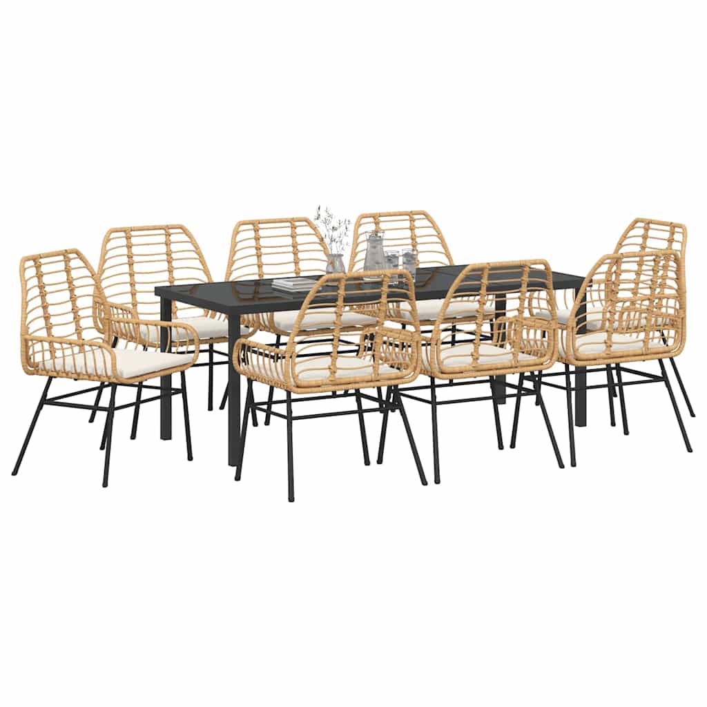 Garden Dining Set 9 pcs Brown Poly Rattan