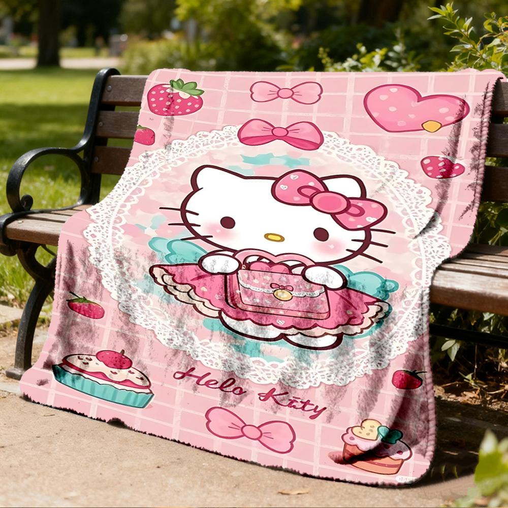 1pc Hello Kitty Outdoor Blanket Lightweight Flannel Throw For Travel, Camping, Livingroom, Couch, Chair Soft