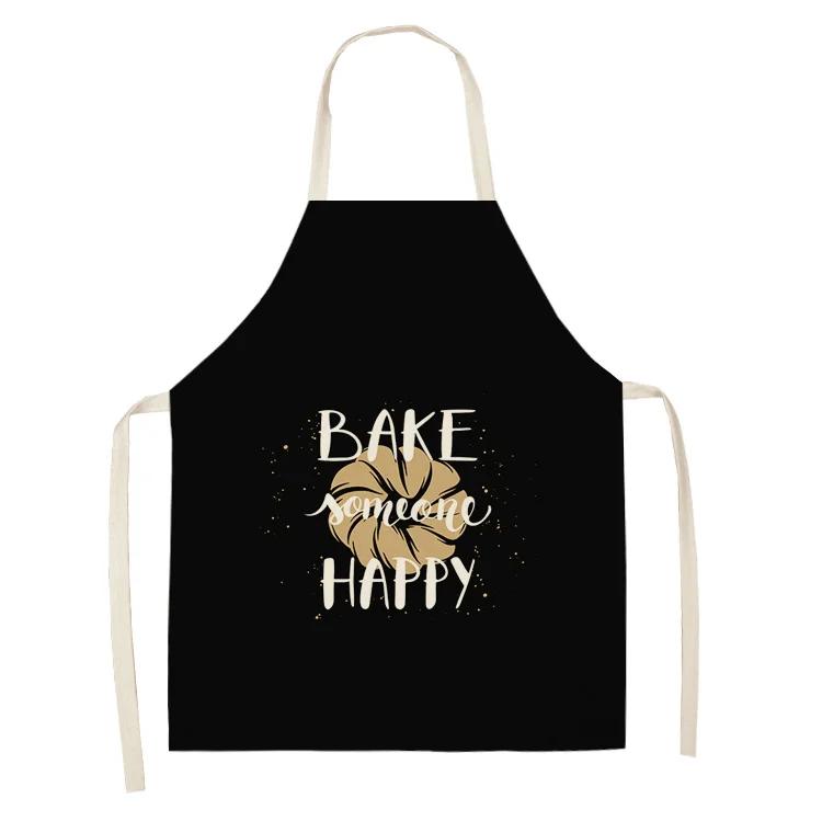 Cake Letters Women's  Kitchen Cotton Linen Apron Black Bib Household CleaningCooking
