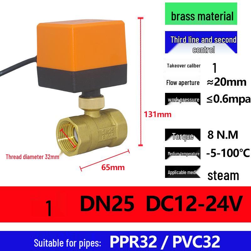 Electric Copper Ball Valve, Two/Three-Way Control, for 220V, 12V, 24V Systems - Ideal for AC, Fan Coil, Solar Applications, 4-Point Connection