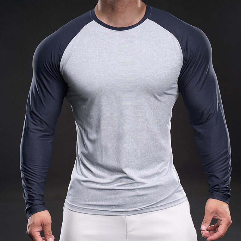 Spring Men's Long-sleeved Ice Silk T-shirt New Casual Round Neck Handsome Base Shirt Young Slim Men