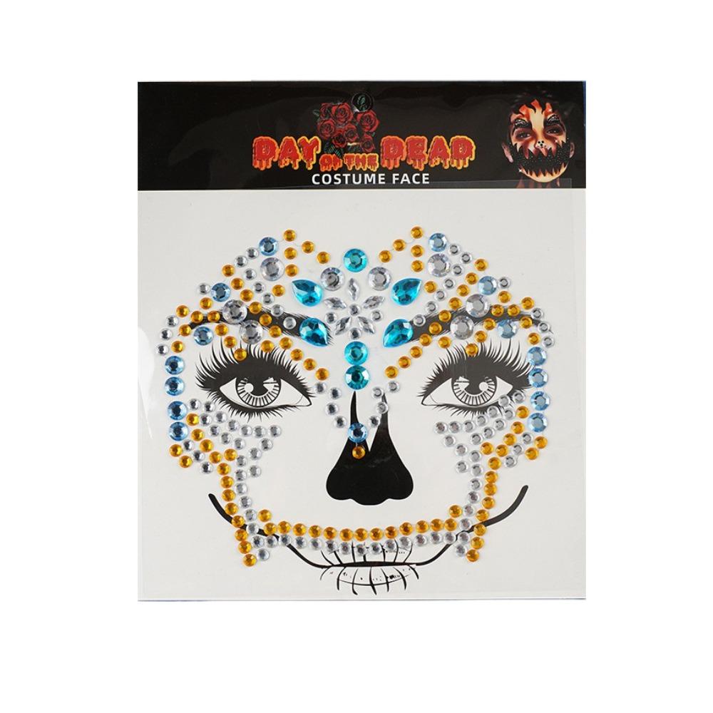 Funny Halloween Fake Tattoo DIY Skull Face Sticker Rhinestone Face Sticker  Day of The Dead