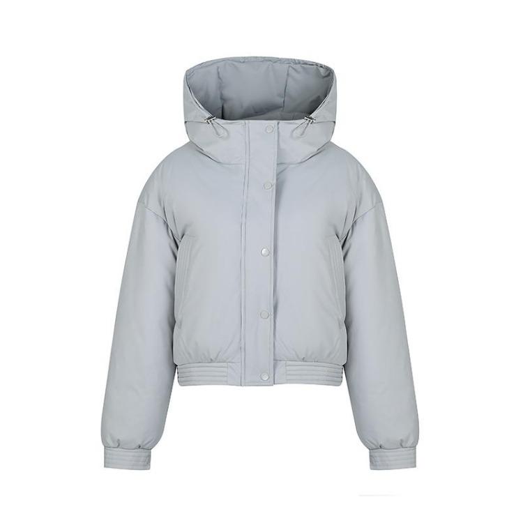Women Autumn Winter Warm Thickened Cotton Padded Hooded Coat Solid Color Outwear Jacket