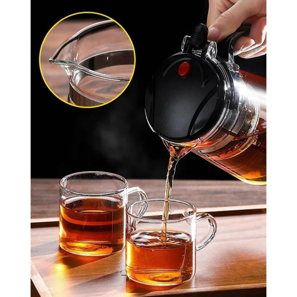 Ceainic din Sticlă Rezistentă la Căldură cu Filtru One Click, Aparat pentru Ceai și Cafea, Design de Separare a Apei, Articole de Ceai pentru Acasă