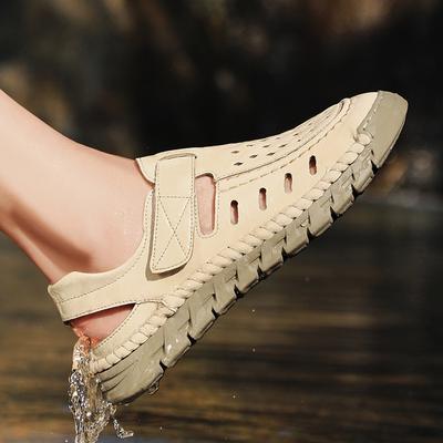 Sandali Estivi Marca Traforati Uomo Traspiranti Scarpe da Spiaggia alla Moda Uomo Cuciti a Mano Comodi Scarpe Casual con Suola Morbida