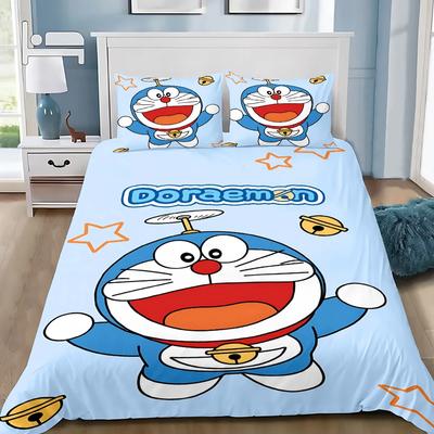 Cartoon D-Doraemons Bettbezug Kissenbezug 2/3 Stück Bettwäscheset Erwachsene Junge Mädchen Schlafzimmer Dekoration Kinder Geschenk Einzelbett Doppelbett