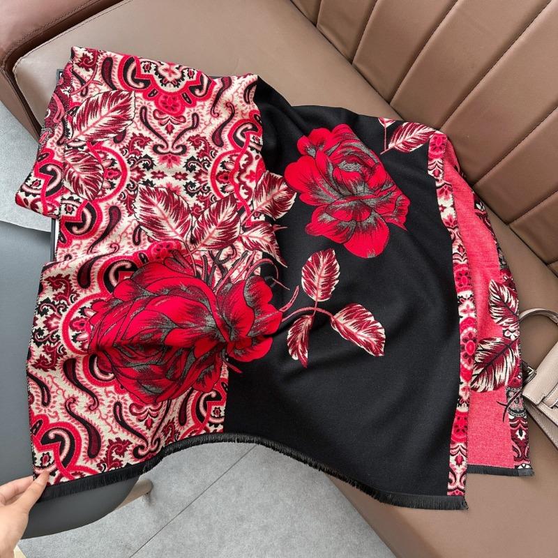 Retro Jacquard Scarf Girl Mother Gift Autumn and Winter Imitation Cashmere Warm Thickened Versatile Scarf Shawl Dual-purpose