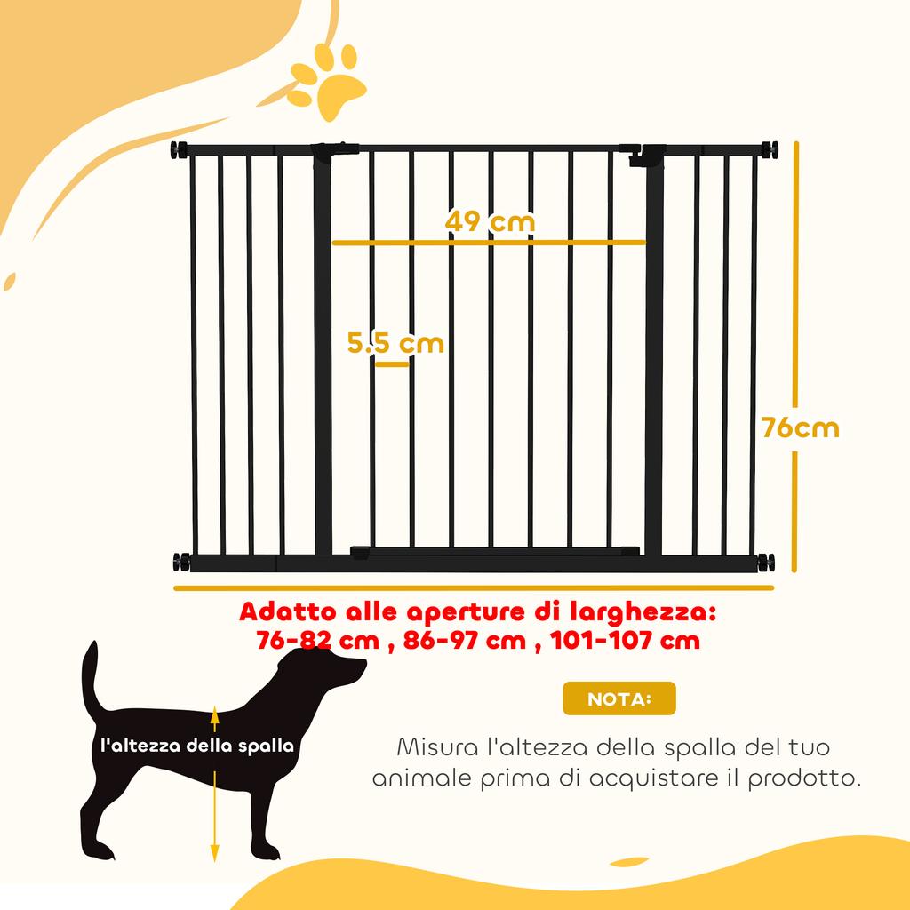 Extendable Dog Gate Up To 147 Cm with Screws and Wide Opening, Metal and Plastic, 76 Cm High, Black