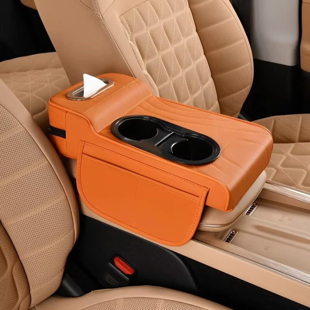 Durable Four-In-One Car Center Armrest Box PU Leather Multi-Function Vehicle Tissue Box Auto Accessories Cup Holder Armrest Pad
