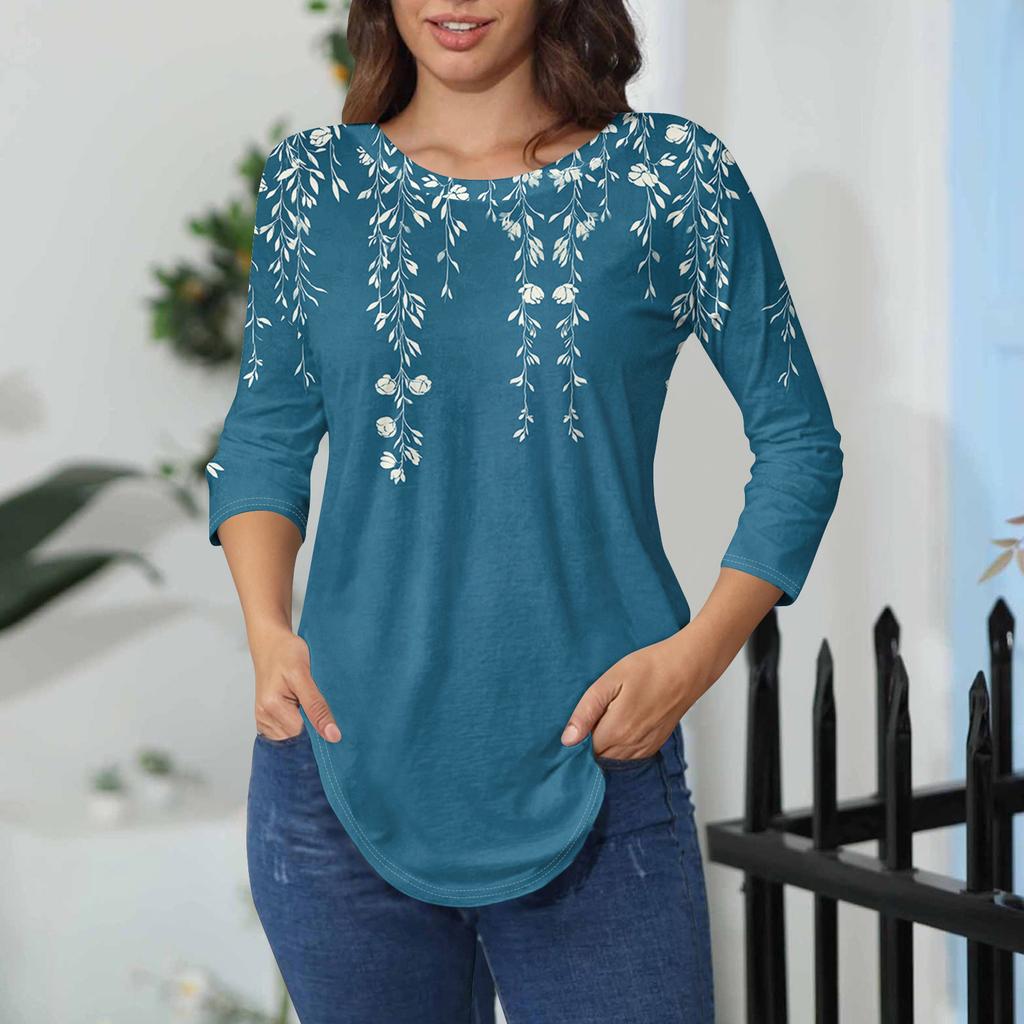 Damen-T-Shirts, 3/4-Ärmel, einfarbig, Pullover, Sommer, Frühling, Tops, Blusen