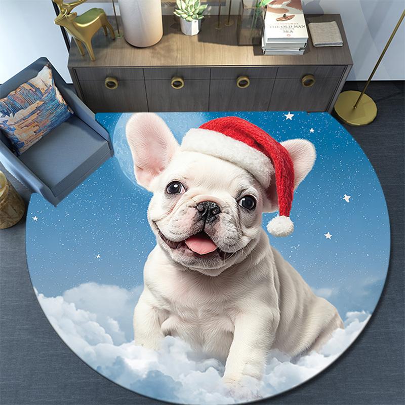 French Bulldog Round Area Rug,Carpet Rug for Living Room Bedroom Sofa Playroom Decor,Non-slip Floor Mat