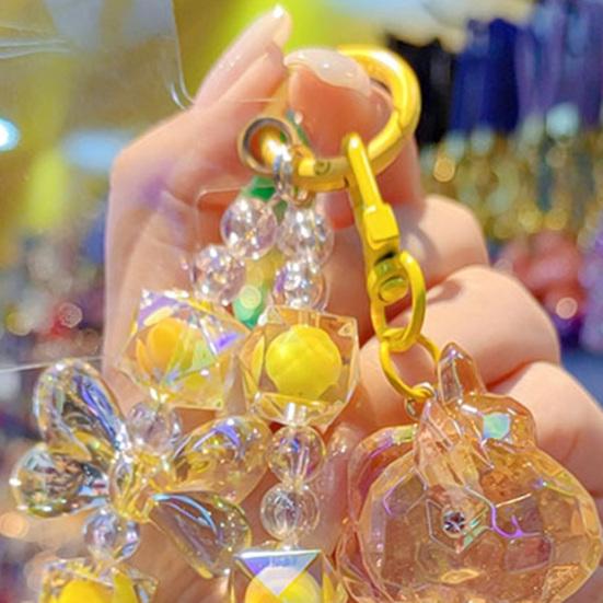 Beaded Keychain Macaron Color Beads Sparkling Mobile Phone Chain Bag Hanger with Transparent Colorful Pendants Anti-Lost Charm Accessories