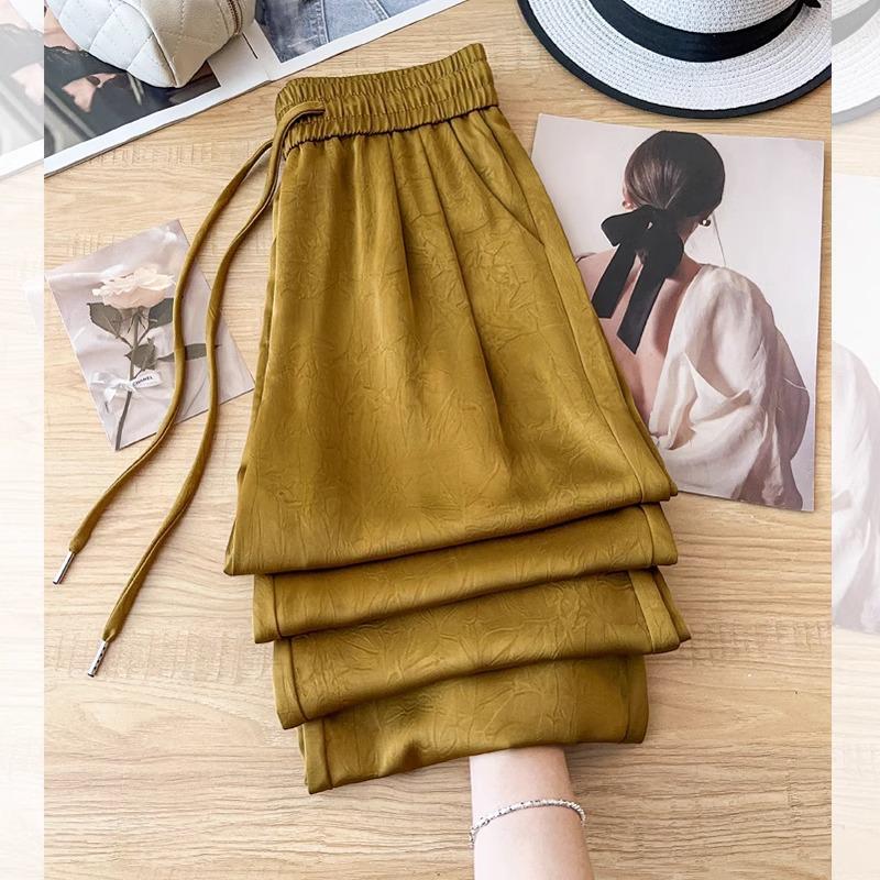 

Женские оранжевые жаккардовые брюки широкого кроя весна/лето 2025 - Свободные, стройнящие и модные XL (115-125 jin recommended) жёлтый/имбирный