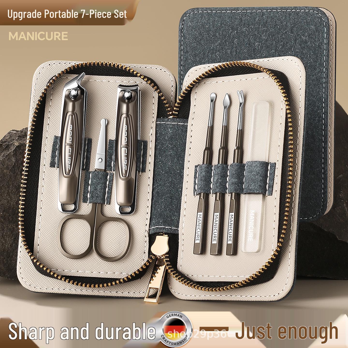 

Nail Art Tools Set: High-End Clipper, Cuticle Nipper & Foot Care Knife for Home Use Stone Gray - 7 Piece Set (Zipper Bag)